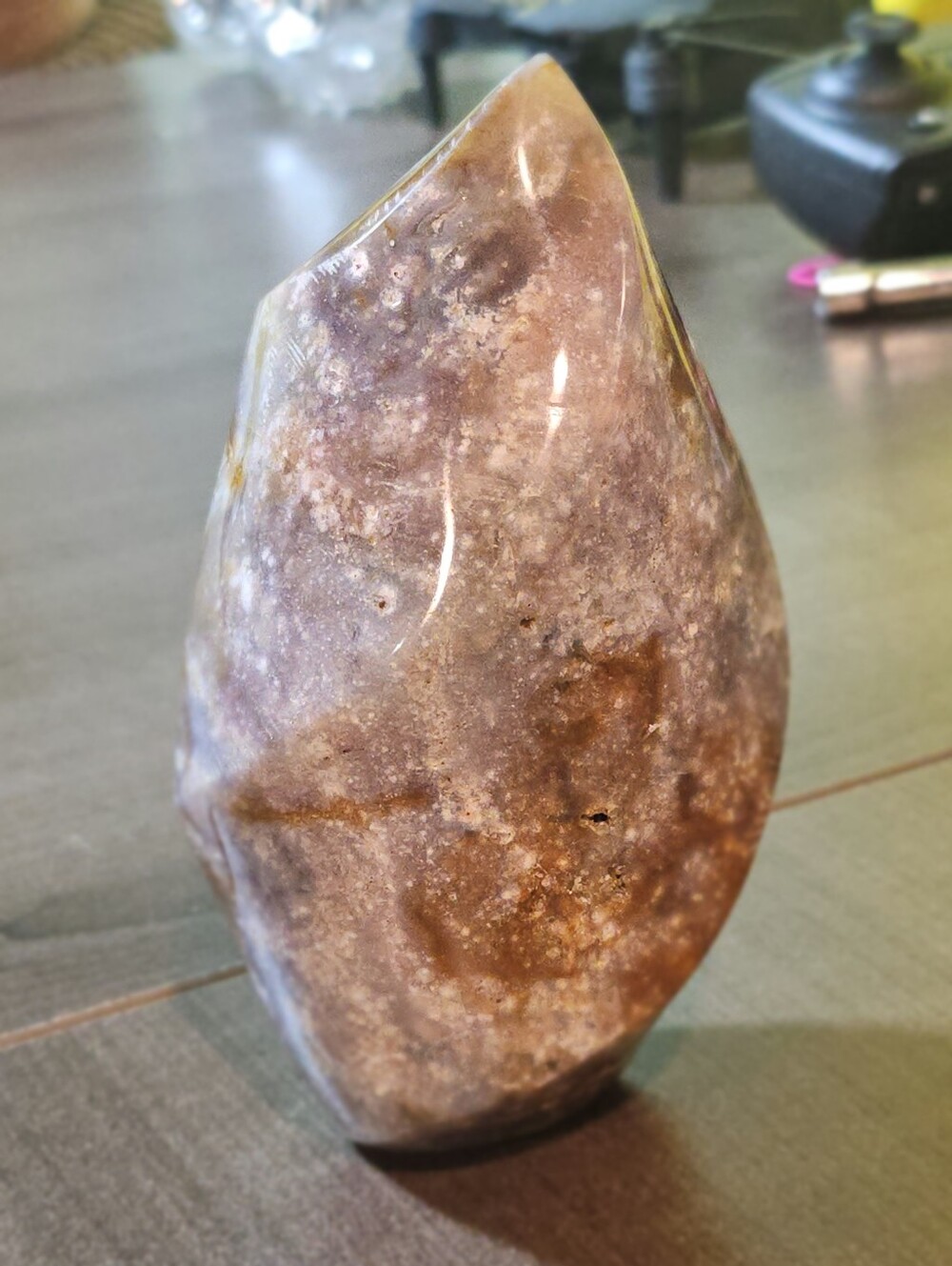 Earthy Flower Agate Flame Carving | Cherry Blossom Crystal Freeform